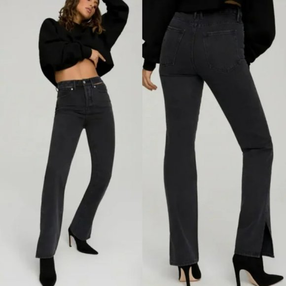 Good American| Good Boy Ripped High Waist Split Hem Jeans Black NWT Size 6/28 - Picture 1 of 7